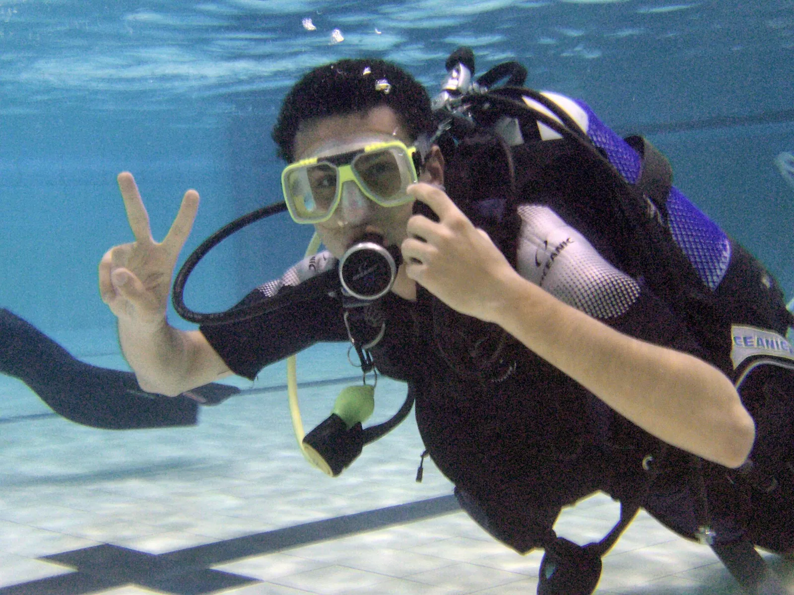 Student diver practising skills in a pool